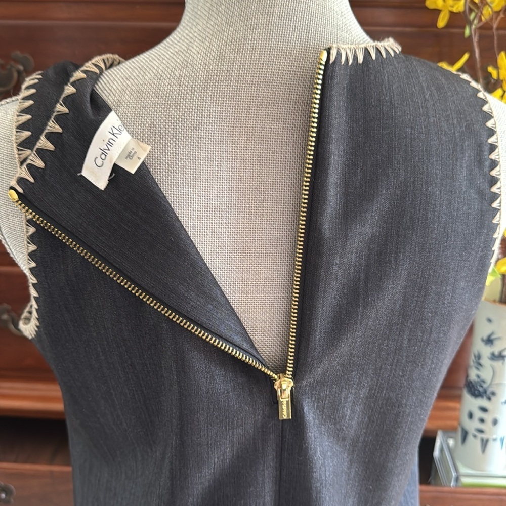 Calvin Klein Navy Denim Dress with Gold Accents Size 4 - Picture 6 of 13